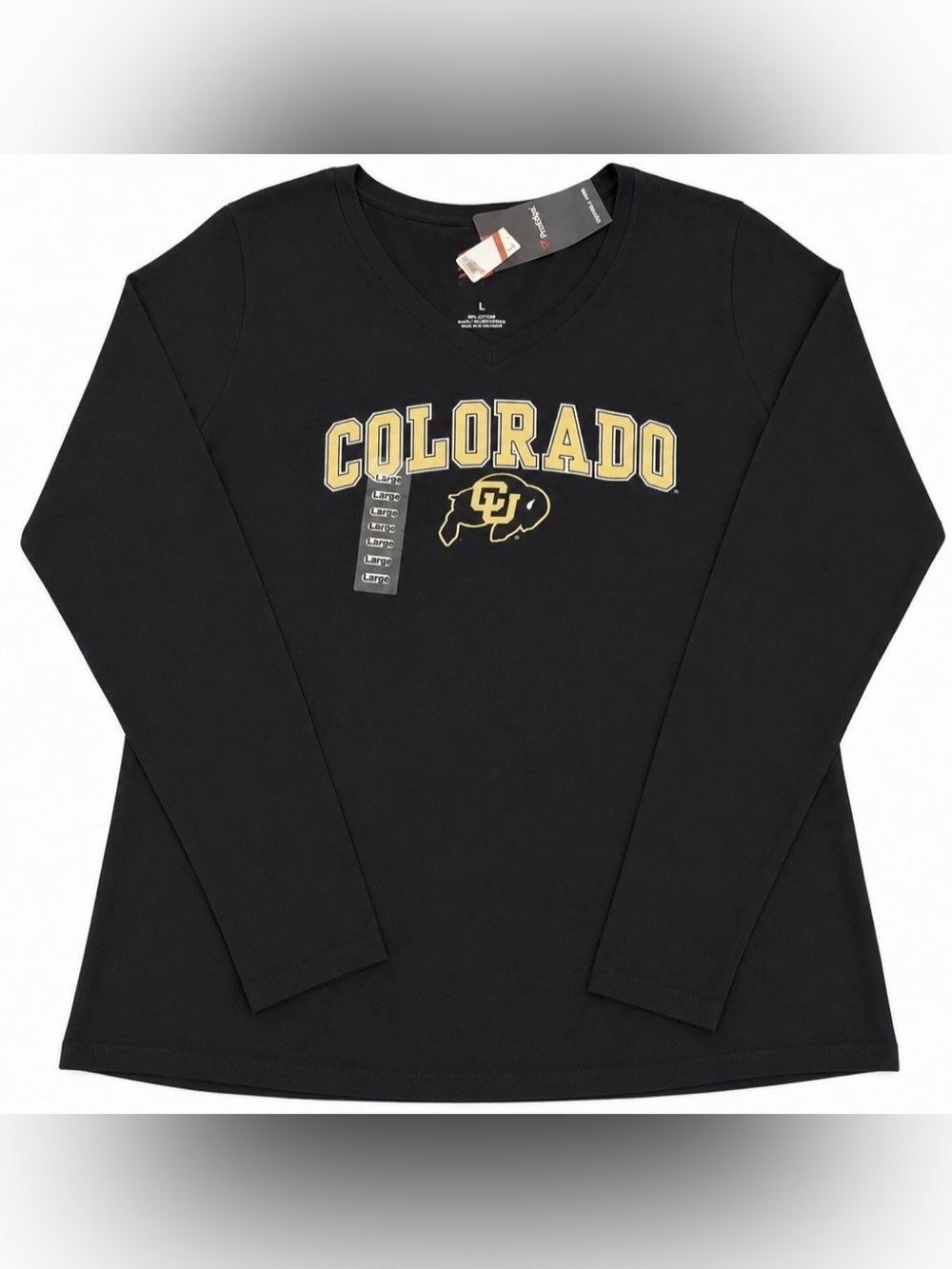 Women's Colorado Buffaloes Black V-neck Long Sleeve College T Shirt Large